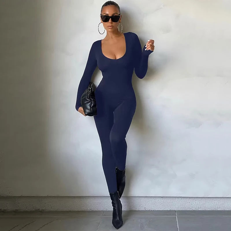Women 2024 Autumn Winter Long Sleeve Bodycon Streetwear Jumpsuit Overall One Piece Outfit Wholesale Items for Business