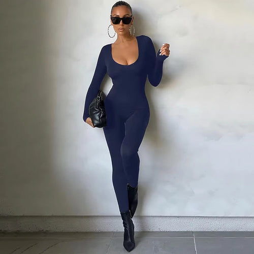 Women 2024 Autumn Winter Long Sleeve Bodycon Streetwear Jumpsuit Overall One Piece Outfit Wholesale Items for Business