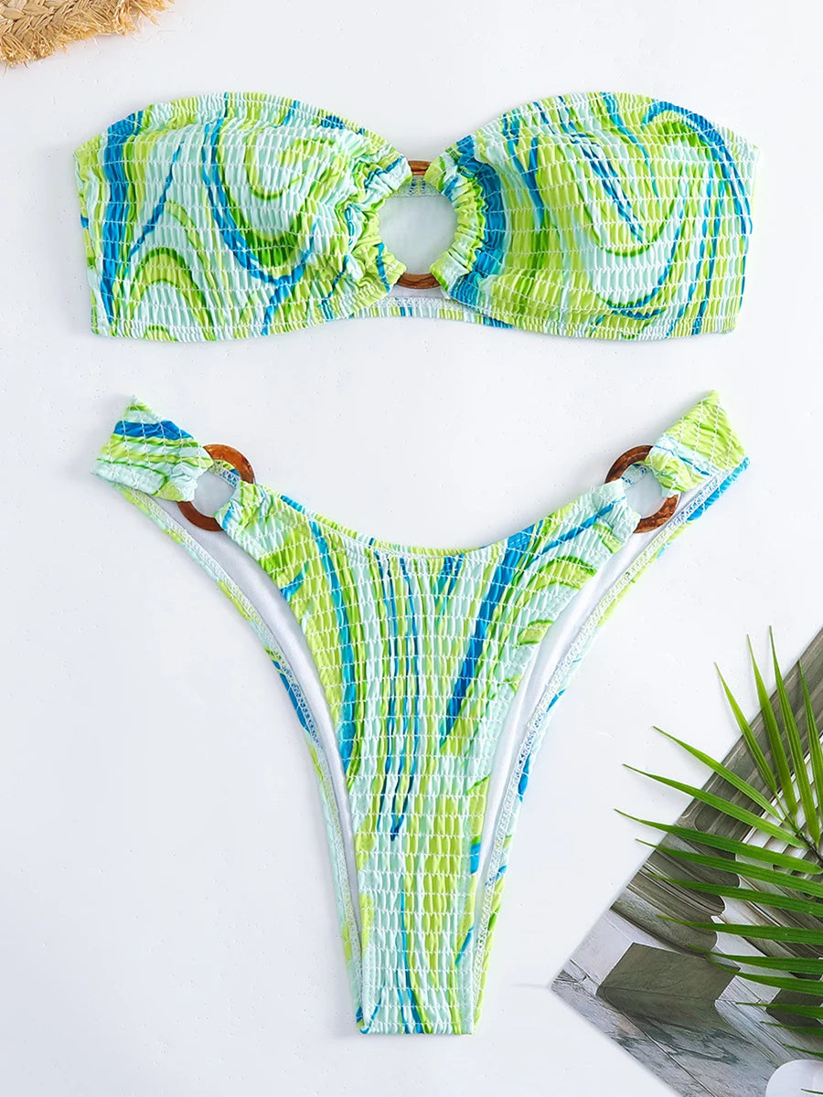 Ring Link Bandeau Bikini 2026 Women Brazilian Swimwear Female Sexy Swimsuit Solid Beachwear Bathers Bathing Swimming Swim Suit