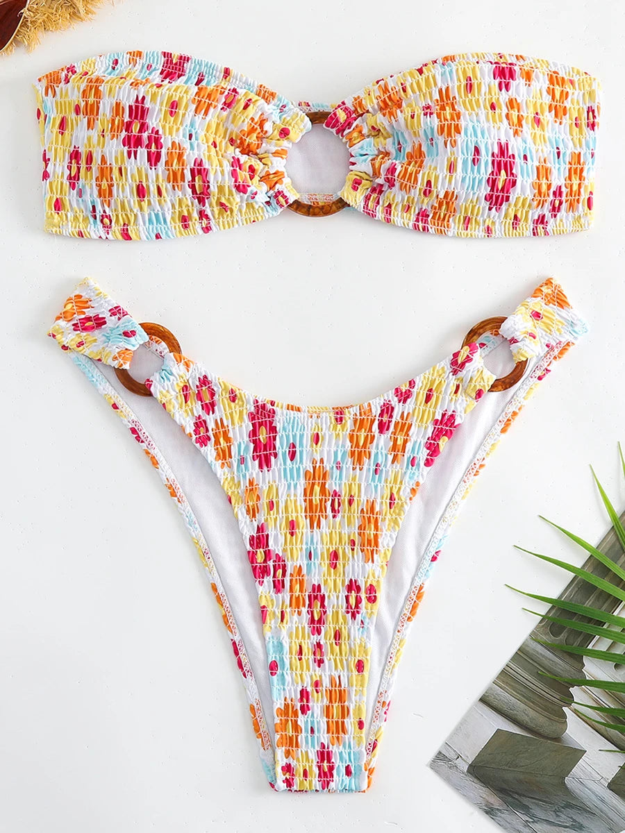 Ring Link Bandeau Bikini 2026 Women Brazilian Swimwear Female Sexy Swimsuit Solid Beachwear Bathers Bathing Swimming Swim Suit