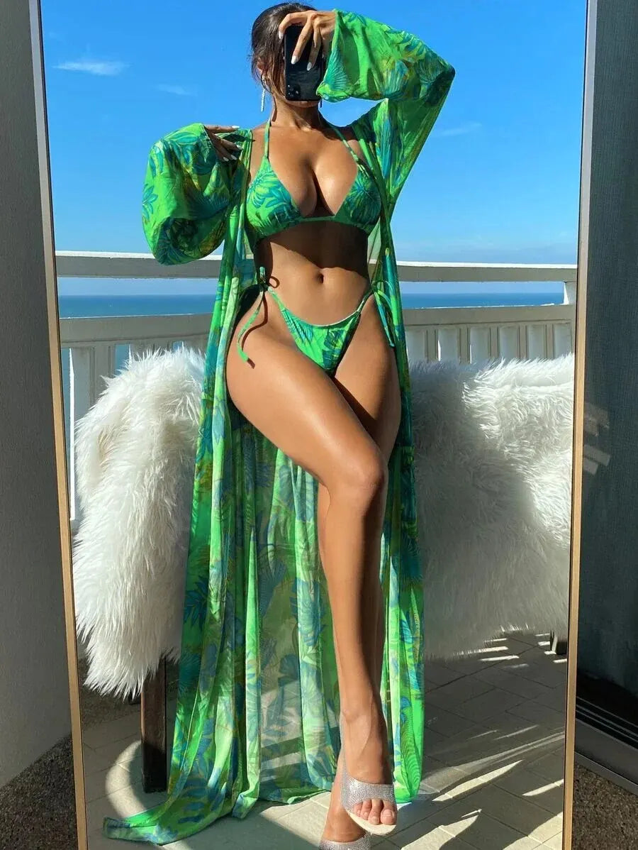 3 Pieces Triangle String Bikini 2026 Swimsuit Women & Kimono Swimwear Female Sexy Bathers Bathing Swimming Swim Suit Beachwear