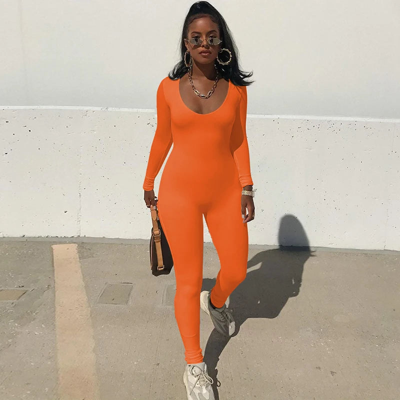 Women 2024 Autumn Winter Long Sleeve Bodycon Streetwear Jumpsuit Overall One Piece Outfit Wholesale Items for Business