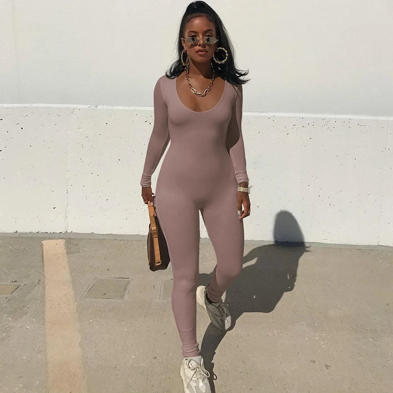 Women 2024 Autumn Winter Long Sleeve Bodycon Streetwear Jumpsuit Overall One Piece Outfit Wholesale Items for Business