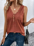 Women'S Plain Button Front Pocket Tank Top, Casual Elegant V Neck Sleeveless Top for Summer, Ladies Clothes for Daily Wear, Classy Tops