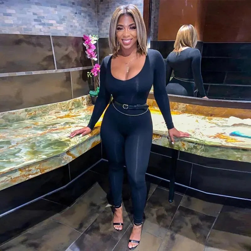 Women 2024 Autumn Winter Long Sleeve Bodycon Streetwear Jumpsuit Overall One Piece Outfit Wholesale Items for Business