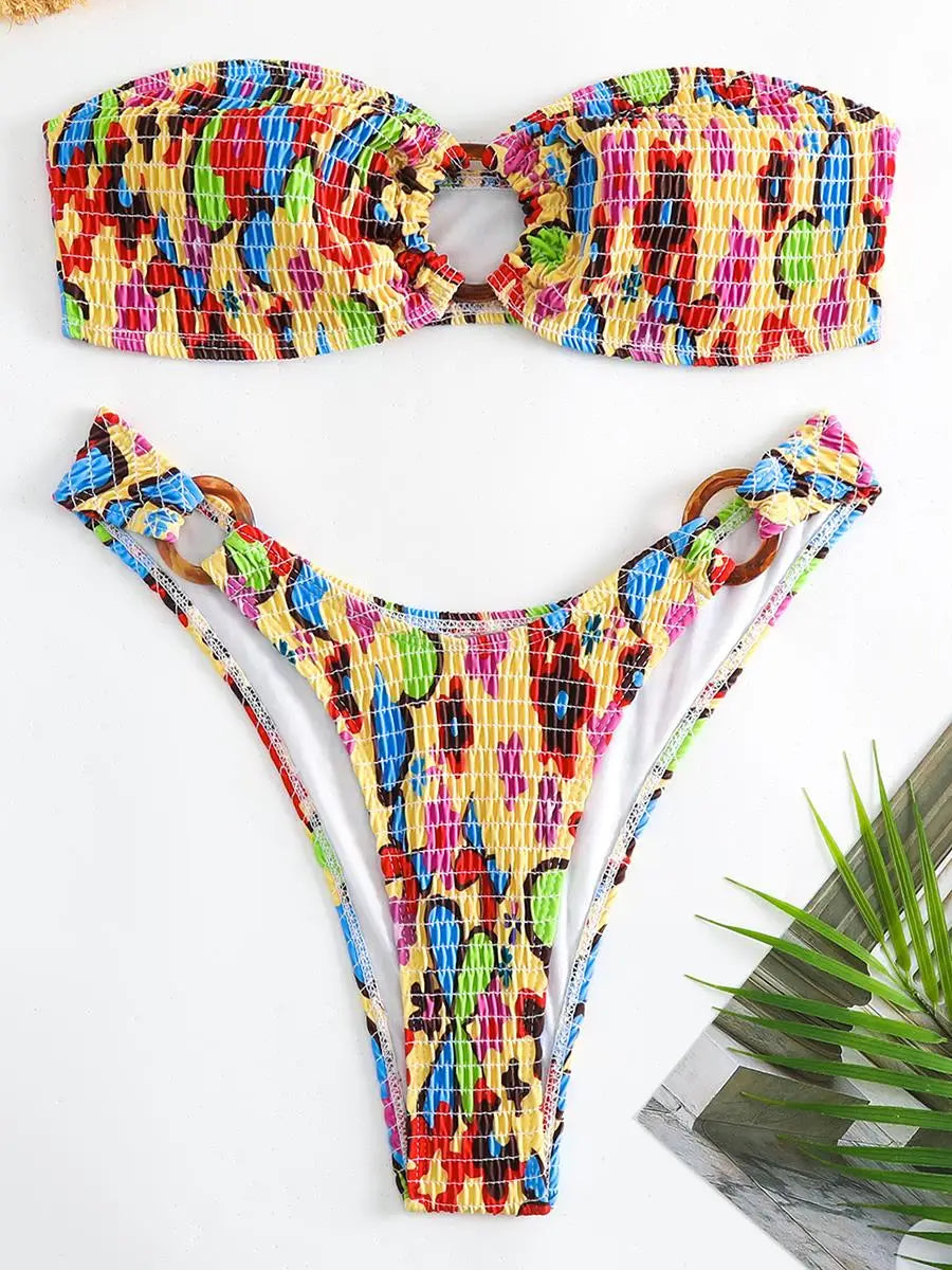 Ring Link Bandeau Bikini 2026 Women Brazilian Swimwear Female Sexy Swimsuit Solid Beachwear Bathers Bathing Swimming Swim Suit