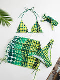 4 Pieces Random Dot Print Tie Side Halter Bikinis Swimsuit & Beach Skirt Sexy Swimwear Women 2026 Bathing Swimming Suit Female