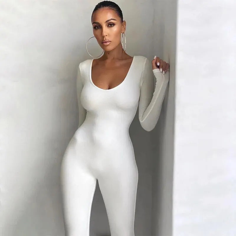 Women 2024 Autumn Winter Long Sleeve Bodycon Streetwear Jumpsuit Overall One Piece Outfit Wholesale Items for Business