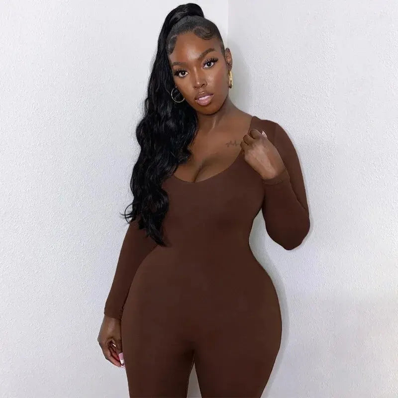Women 2024 Autumn Winter Long Sleeve Bodycon Streetwear Jumpsuit Overall One Piece Outfit Wholesale Items for Business