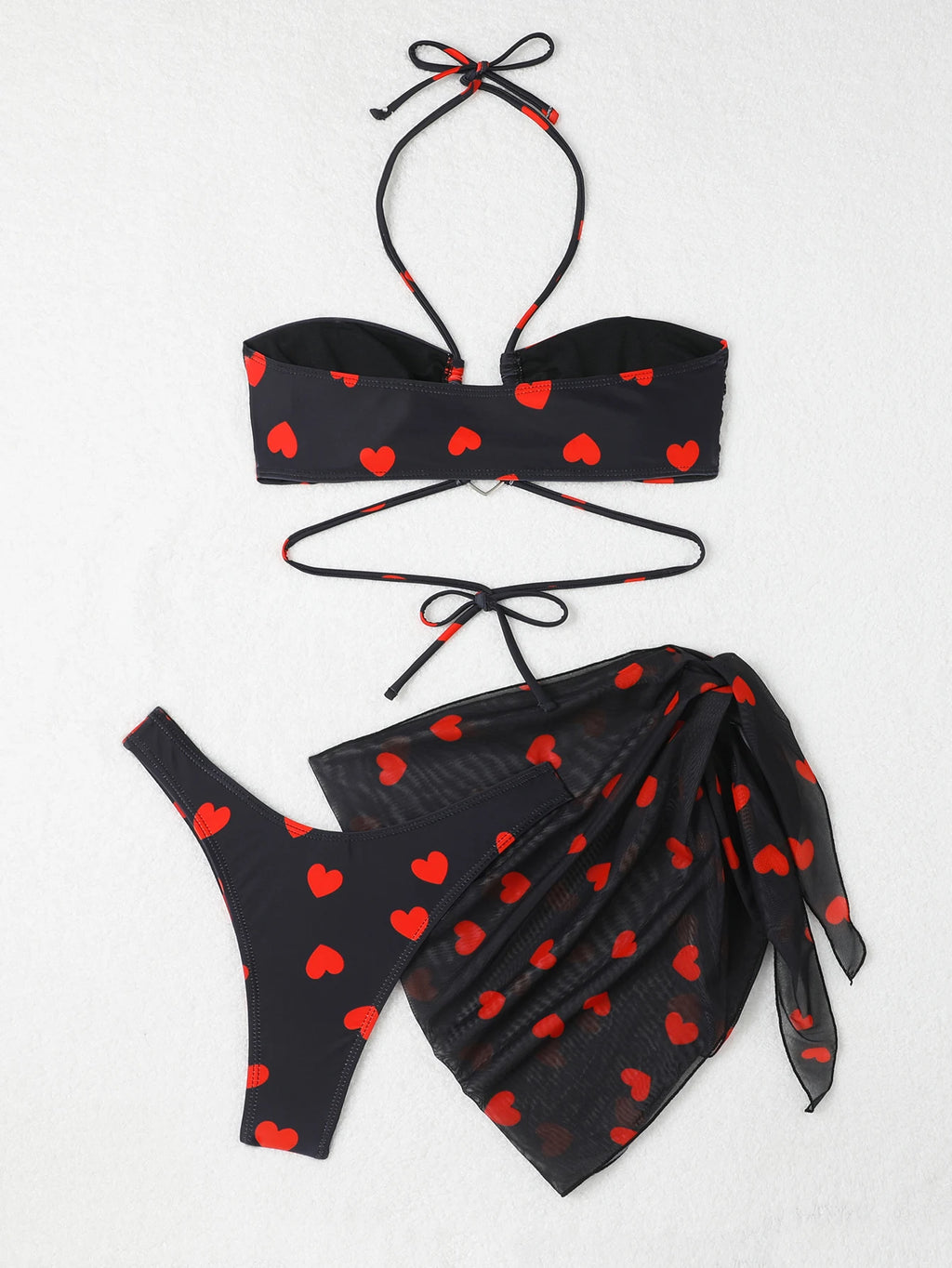 3 Pieces Heart Print Halter Bikini Swimsuit & Beach Skirt Sexy Swimwear Women 2026 Bathing Suit Female Swimming Summer Beachwear