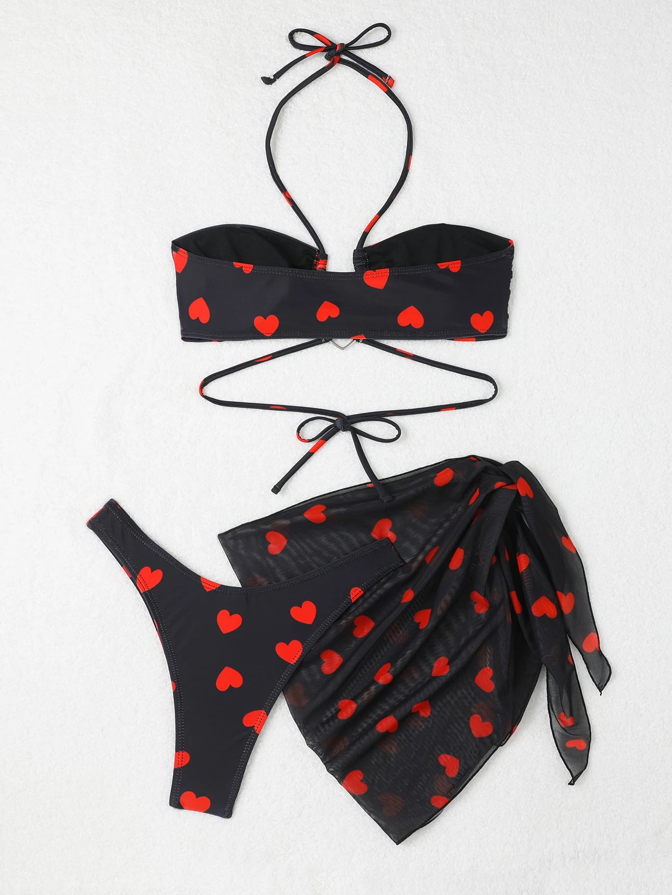 3 Pieces Heart Print Halter Bikini Swimsuit & Beach Skirt Sexy Swimwear Women 2026 Bathing Suit Female Swimming Summer Beachwear