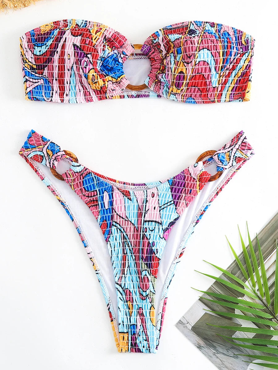 Ring Link Bandeau Bikini 2026 Women Brazilian Swimwear Female Sexy Swimsuit Solid Beachwear Bathers Bathing Swimming Swim Suit