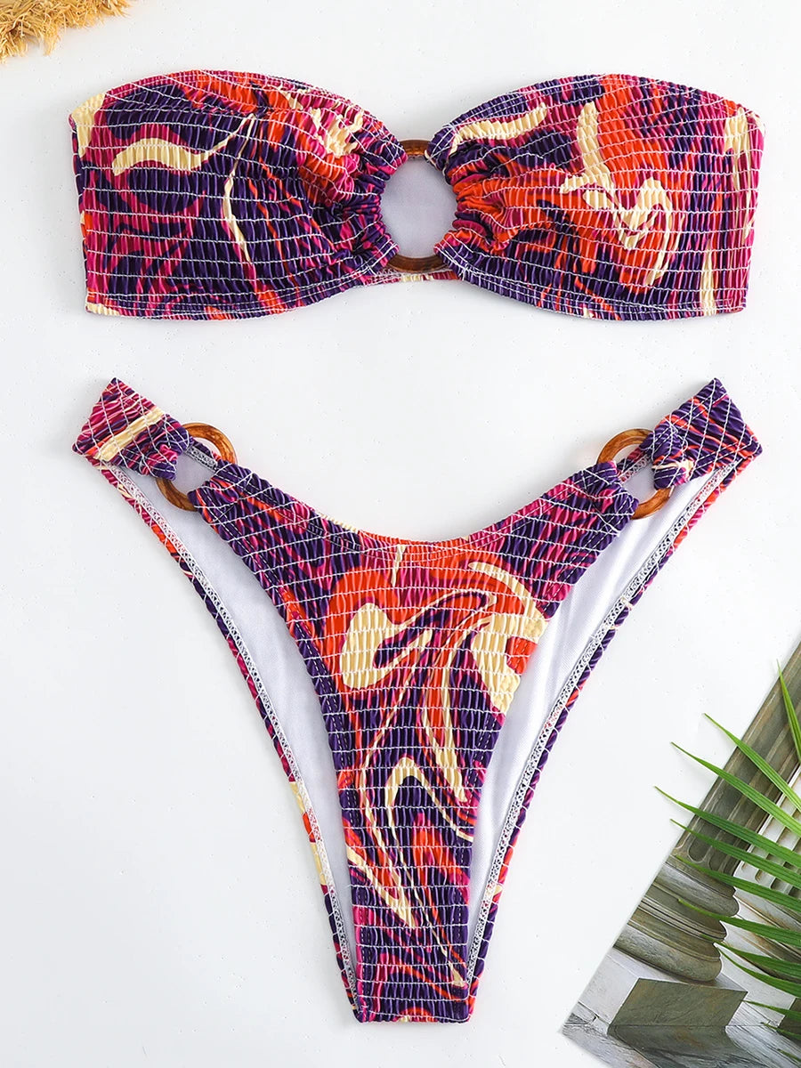 Ring Link Bandeau Bikini 2026 Women Brazilian Swimwear Female Sexy Swimsuit Solid Beachwear Bathers Bathing Swimming Swim Suit