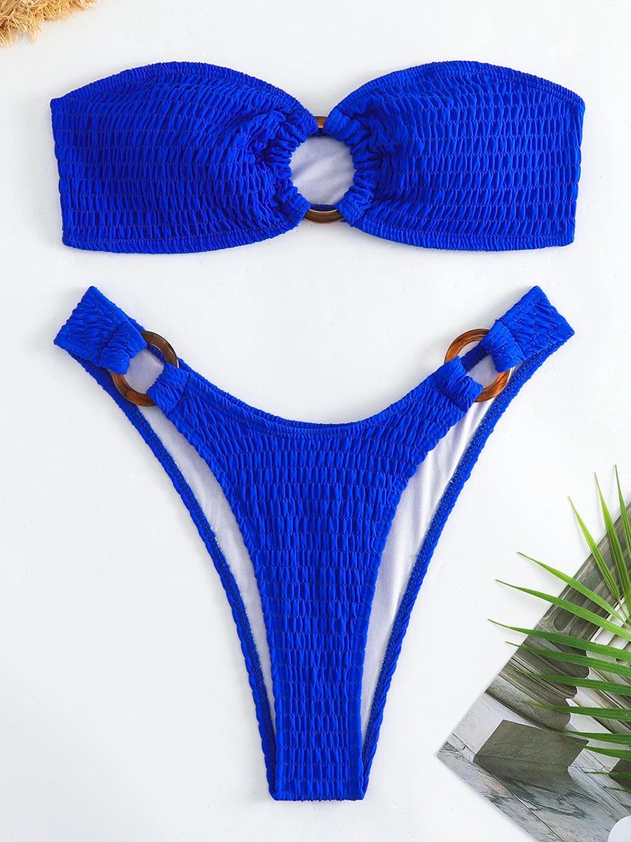 Ring Link Bandeau Bikini 2026 Women Brazilian Swimwear Female Sexy Swimsuit Solid Beachwear Bathers Bathing Swimming Swim Suit
