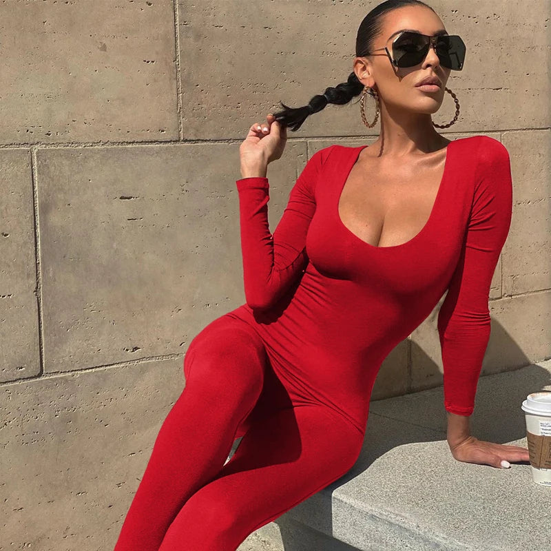 Women 2024 Autumn Winter Long Sleeve Bodycon Streetwear Jumpsuit Overall One Piece Outfit Wholesale Items for Business
