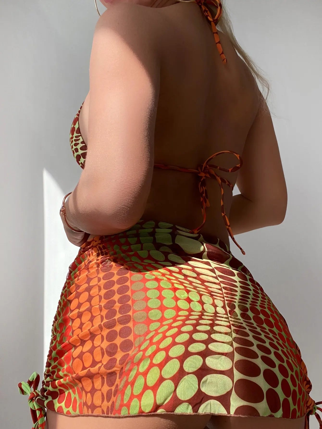 4 Pieces Random Dot Print Tie Side Halter Bikinis Swimsuit & Beach Skirt Sexy Swimwear Women 2026 Bathing Swimming Suit Female