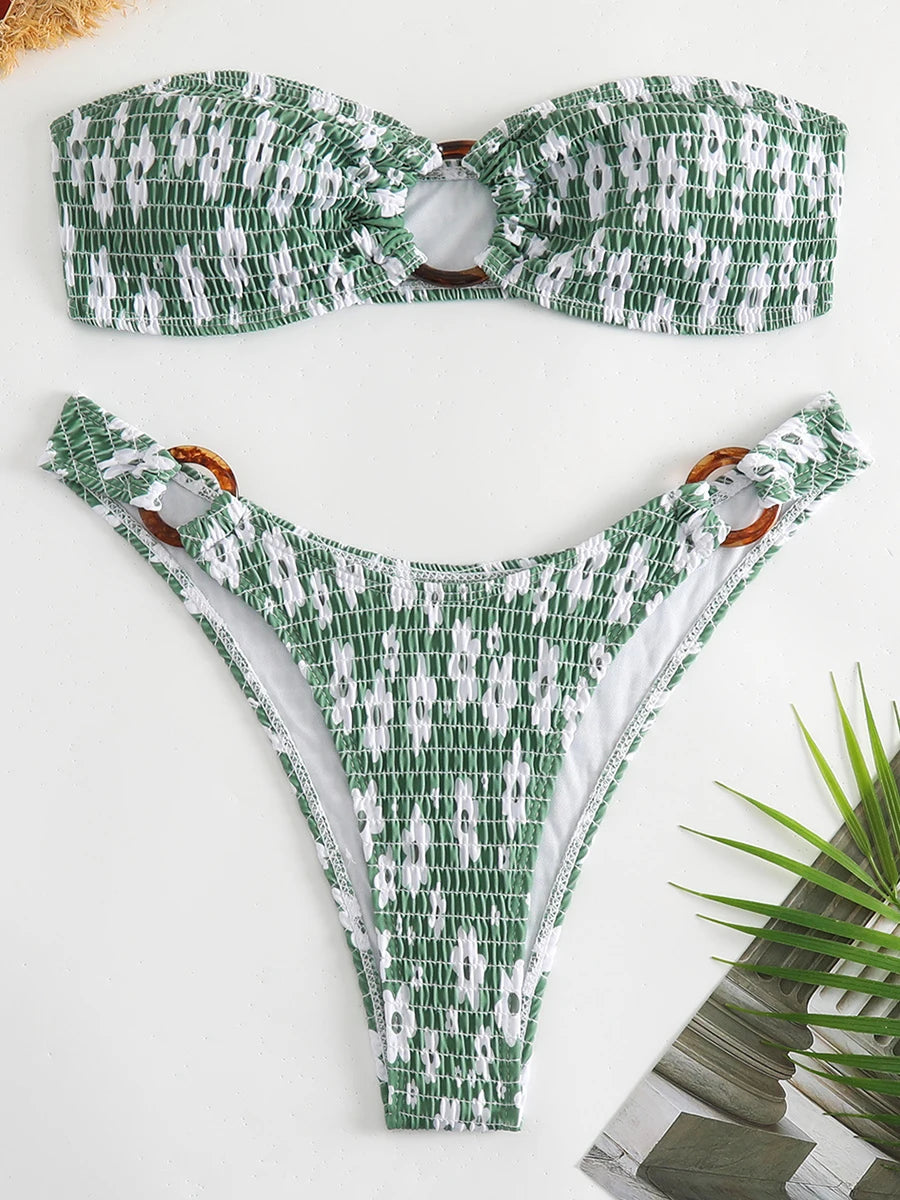 Ring Link Bandeau Bikini 2026 Women Brazilian Swimwear Female Sexy Swimsuit Solid Beachwear Bathers Bathing Swimming Swim Suit