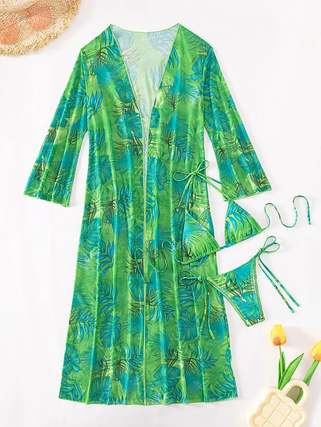 3 Pieces Triangle String Bikini 2026 Swimsuit Women & Kimono Swimwear Female Sexy Bathers Bathing Swimming Swim Suit Beachwear